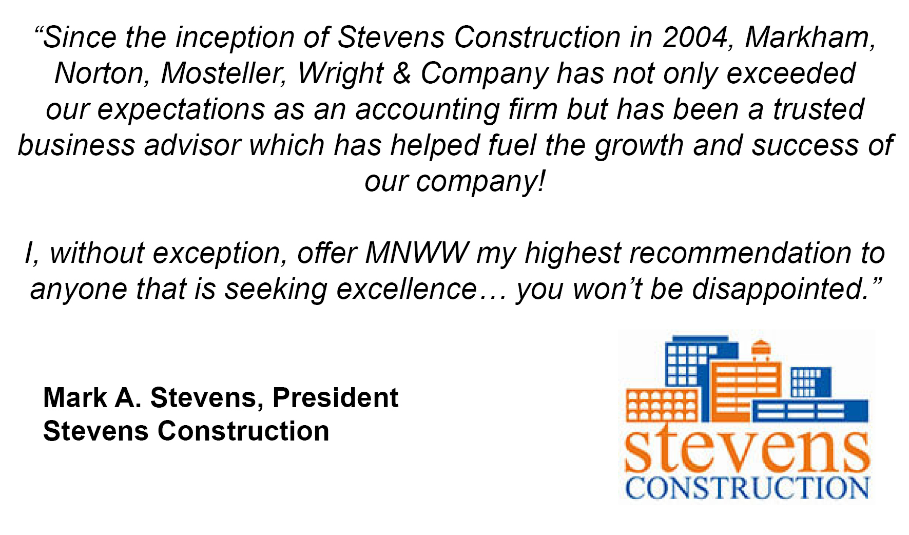 Stevens Construction testimonial