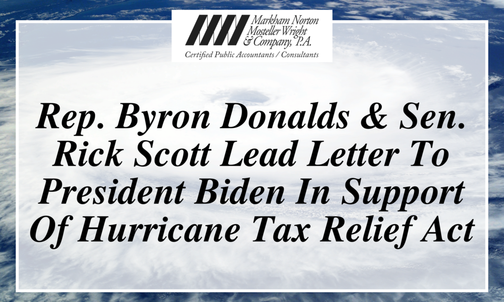Letter To President Biden In Support Of Hurricane Tax Relief Act